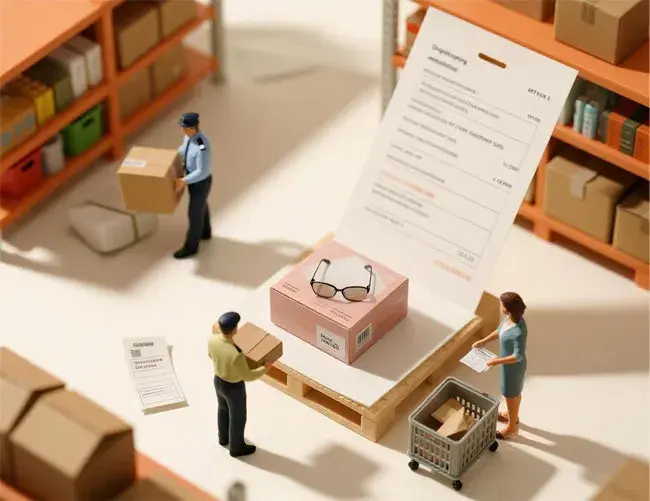 Illustration of eyewear retail and warehouse