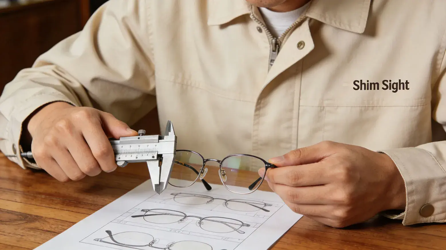 inspector checking the size of eyewear frame