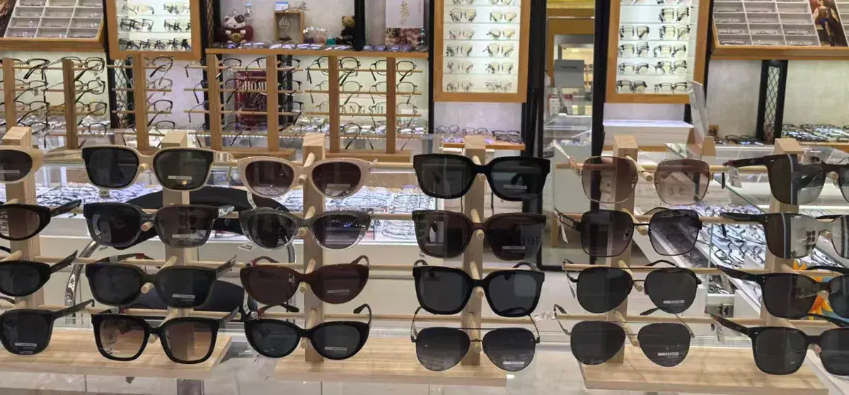 Sunglasses Display on Rack in Optician Store