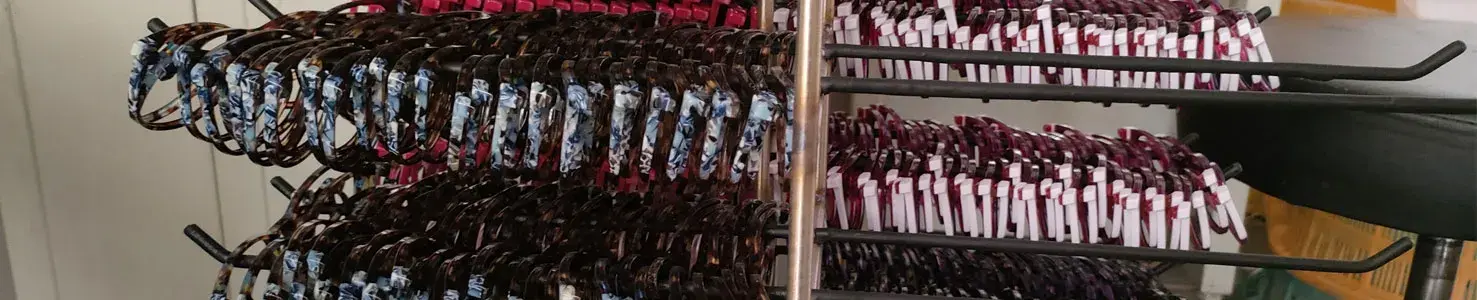acetate sunglasses fronts on rack